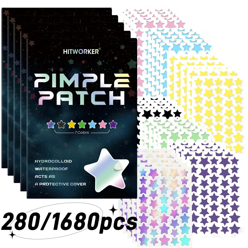 Veltora 1680 Pimple Patches with 280 colorful star-shaped covers for acne and blemishes on clear skin.