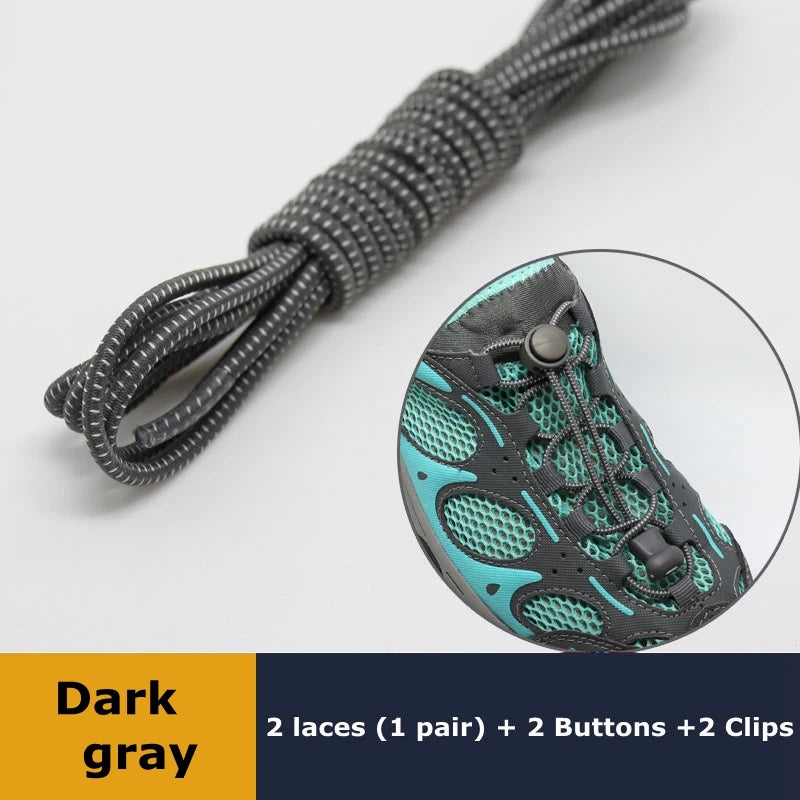Veltora elastic no tie sneaker laces with locking mechanism, stretchable rubber round shoestrings for casual athletic shoes.