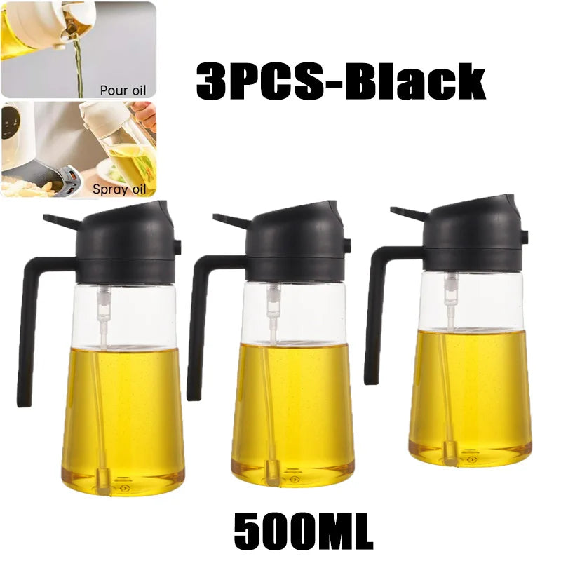 Veltora oil spray bottle in 200/300/500ml with plastic body for cooking, baking, or vinegar application, featuring a spray nozzle and oil brush.