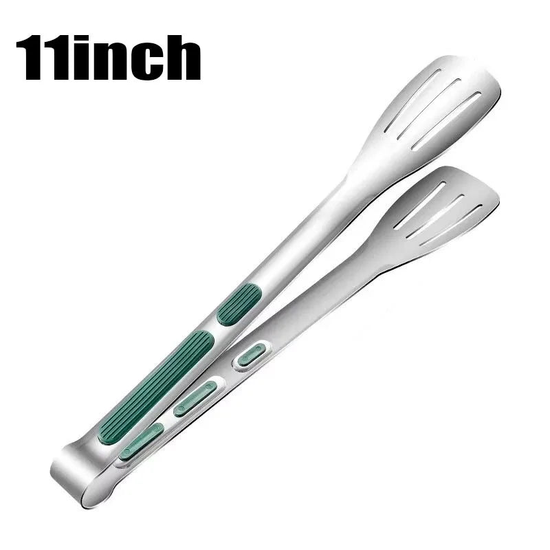 Veltora stainless steel food tongs with non-slip grip, ideal for meat, salad, bread, and barbecue grilling.