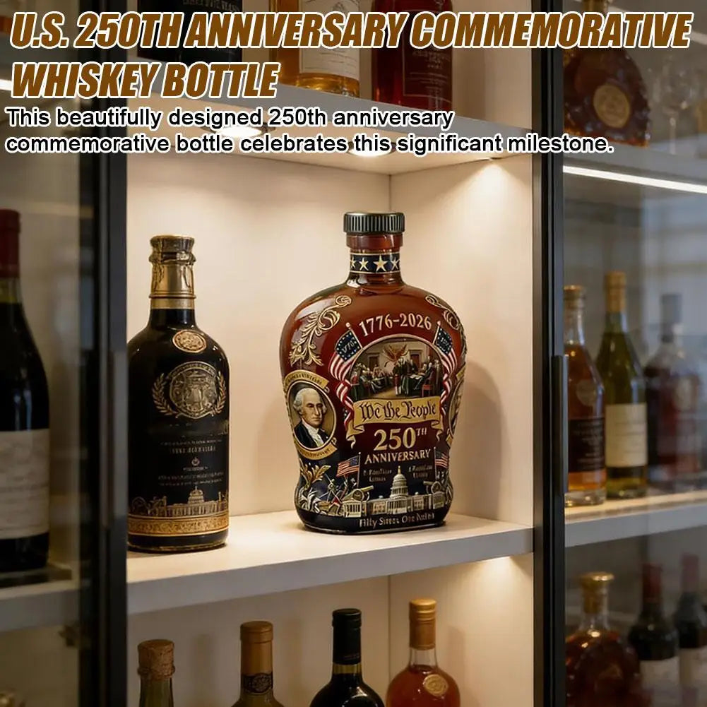 Veltora U.S. 250th Anniversary commemorative whiskey bottle and water cup, beautifully designed for collection and display.