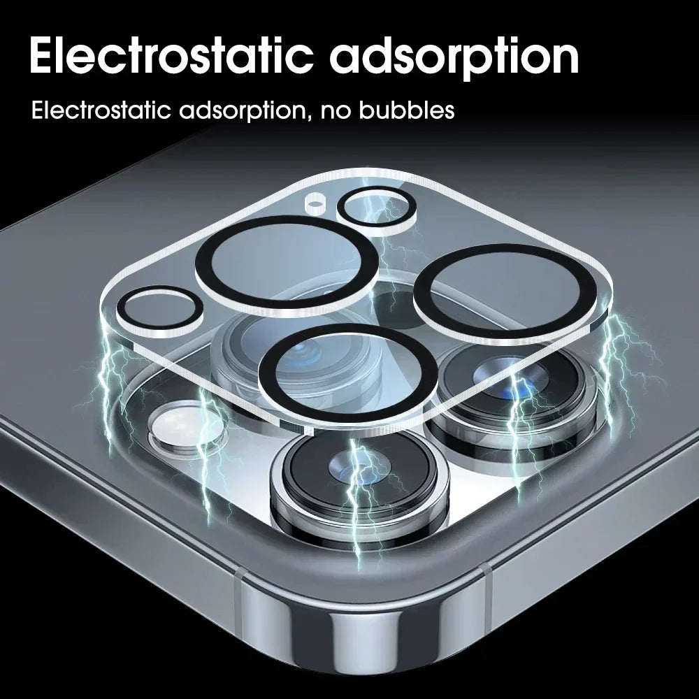 Veltora black tempered glass camera lens protector for iPhone 13 to 18 Pro Max, circular cover, durable protective film.