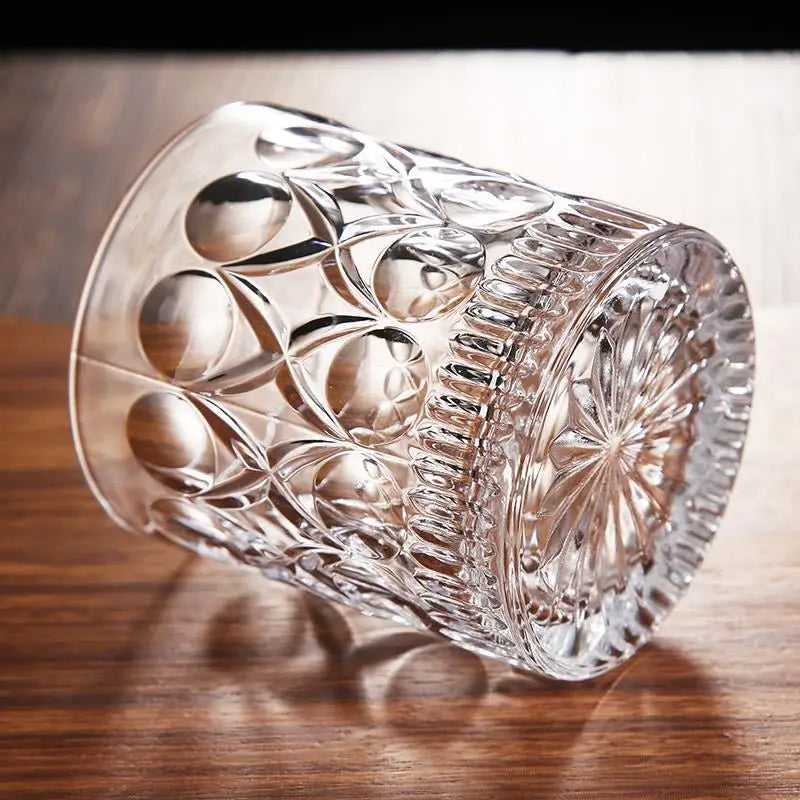 Veltora 2-piece glass whiskey cups, 330ml relief design, suitable for cocktails, iced coffee, beer, and water, household drinkware