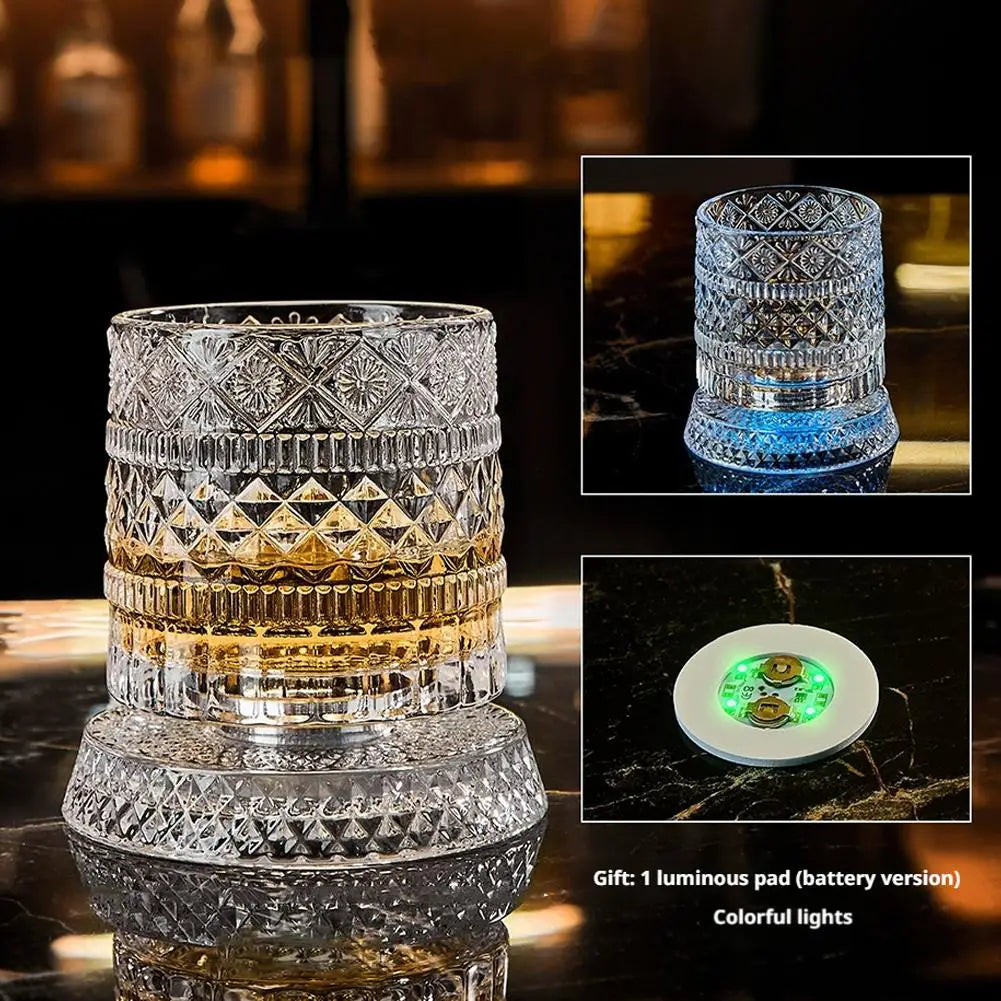 Veltora 260ML rotating whiskey glass with crystal design, creative liquor cup with base, straight drink mold for spirits and beer