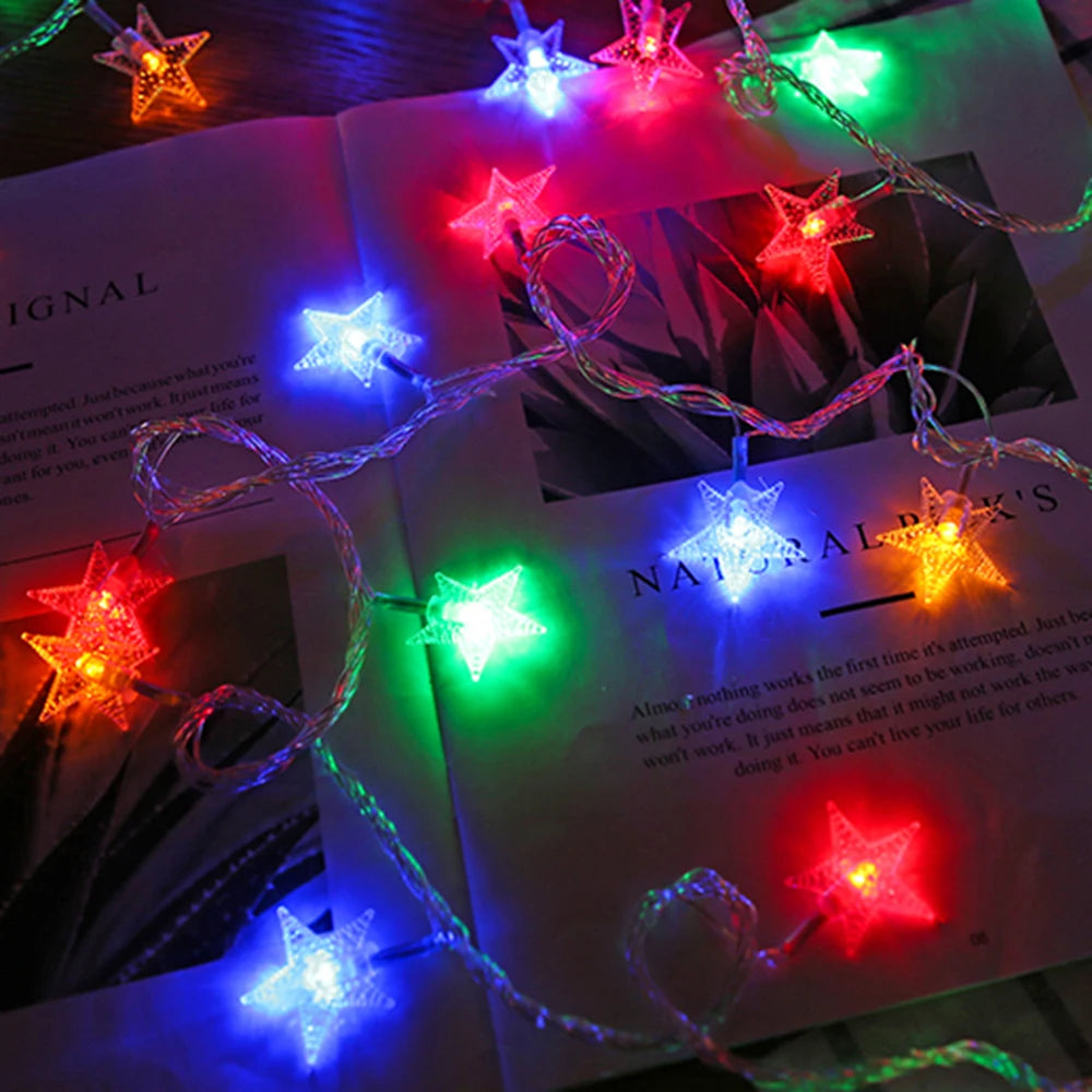Veltora LED star fairy lights outdoor chain lights garland for garden, terrace, wedding, and Christmas decoration, with bulb string lights.