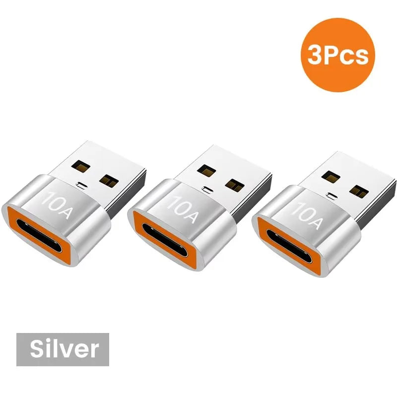 Veltora 10A OTG USB 3.0 to Type C adapter showing USB female port and Type C male connector for fast charging and data transfer