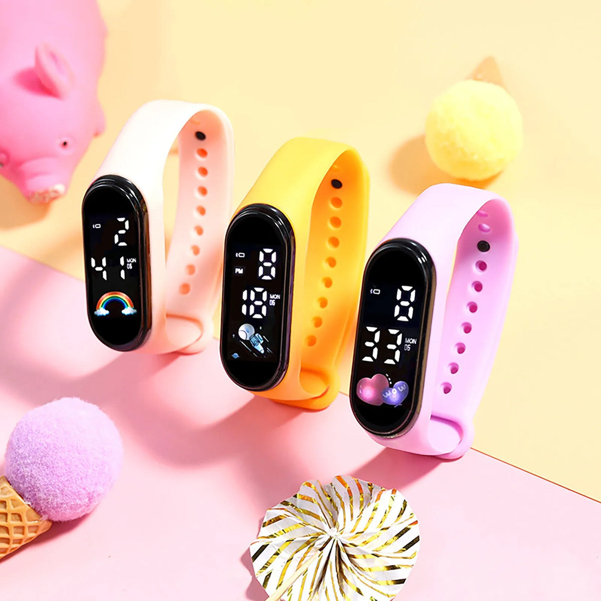 Veltora Kawaii kids' waterproof digital smartwatch with silicone band, suitable for boys and girls, ideal for outdoor sports.