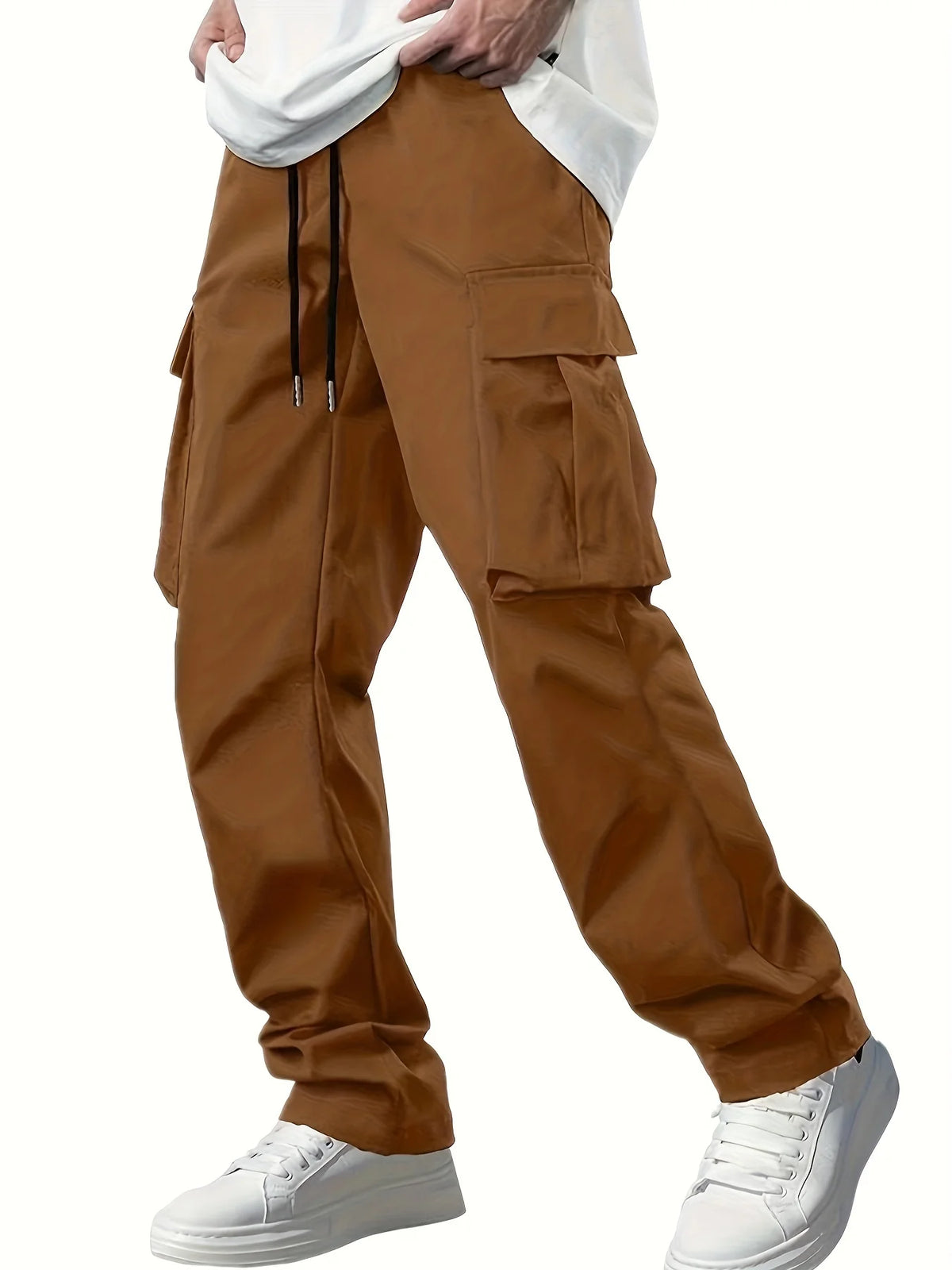 Veltora men's casual work pants with drawstring, multi pockets, suitable for summer, featuring European and American style.