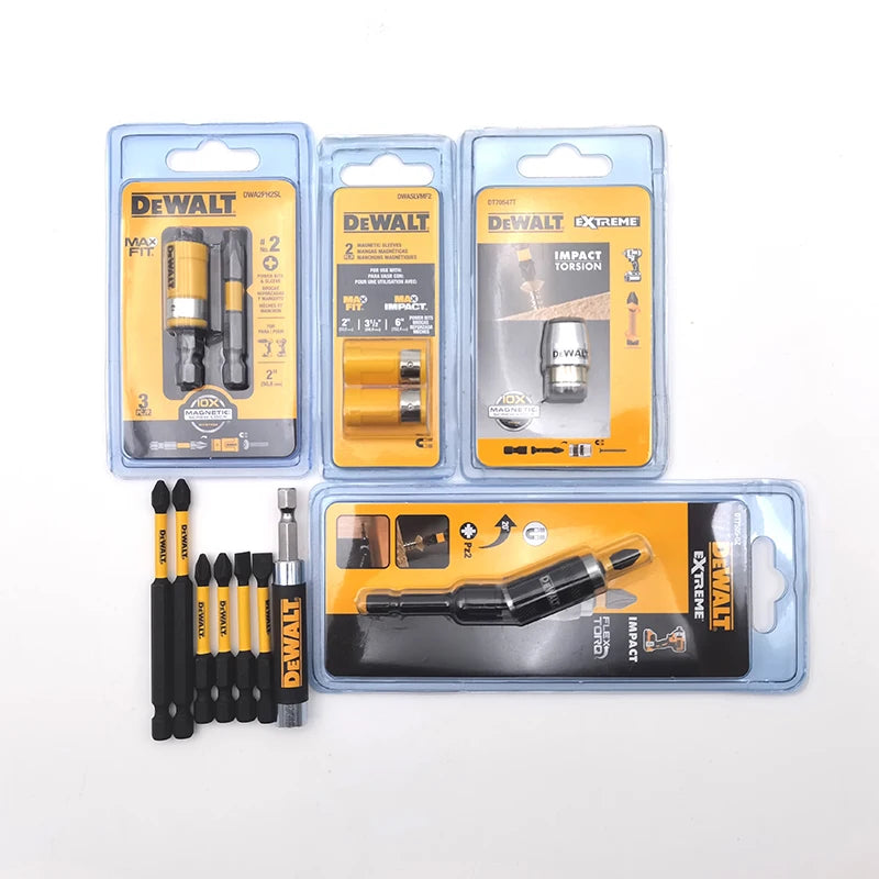 Veltora DEWALT tool accessories combination series cross slotted and Phillips screwdriver bits with silver and yellow ring sleeve extensions