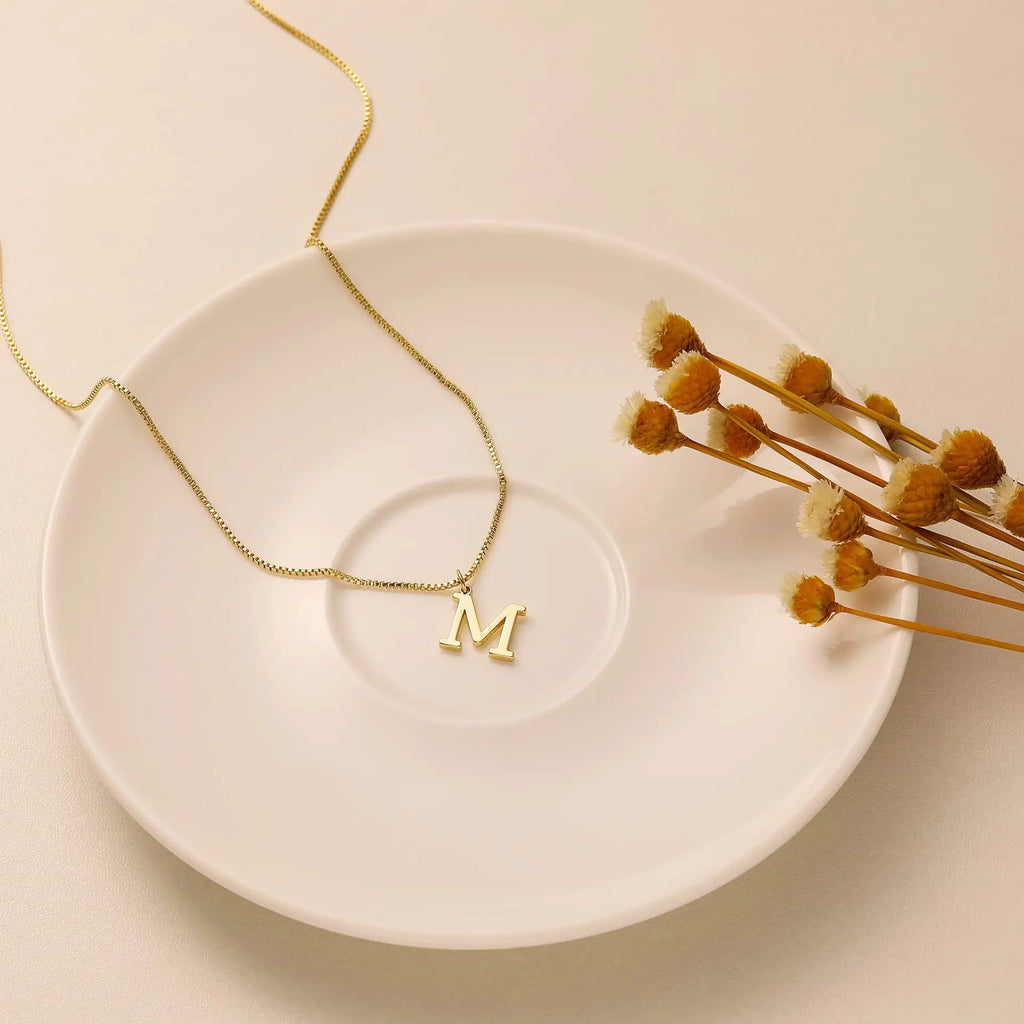 Veltora A-Z initial necklace in 18K gold plated stainless steel, featuring a cute letter pendant for women.