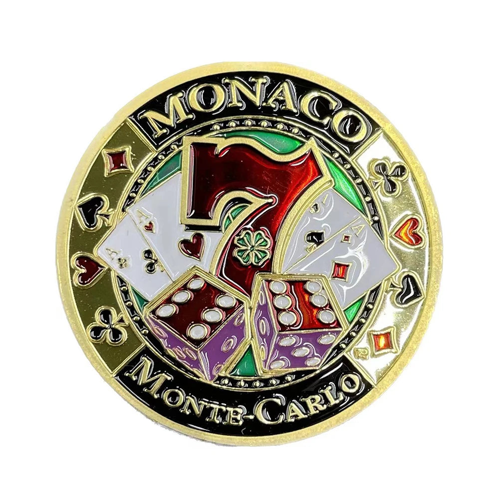 Veltora Monaco Monte-Carlo Casino gold coin poker pattern number 7 lucky medal with electroplating, in capsule.