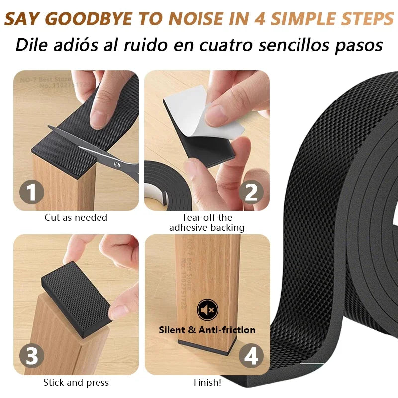 Veltora non-slip adhesive rubber furniture pads on chair leg, floor protector for heavy-duty use on floors, tables, and sofas