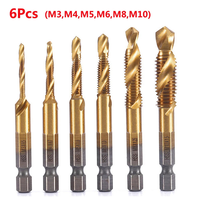Veltora hex shank titanium plated HSS screw thread metric tap drill bits for M3 to M10 screw machine and hand tools.