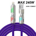 Veltora 4-in-1 240W USB Type C silicone fast charging cable for iPhone, Huawei, Samsung, Xiaomi, with durable Type-C to USB A connection.