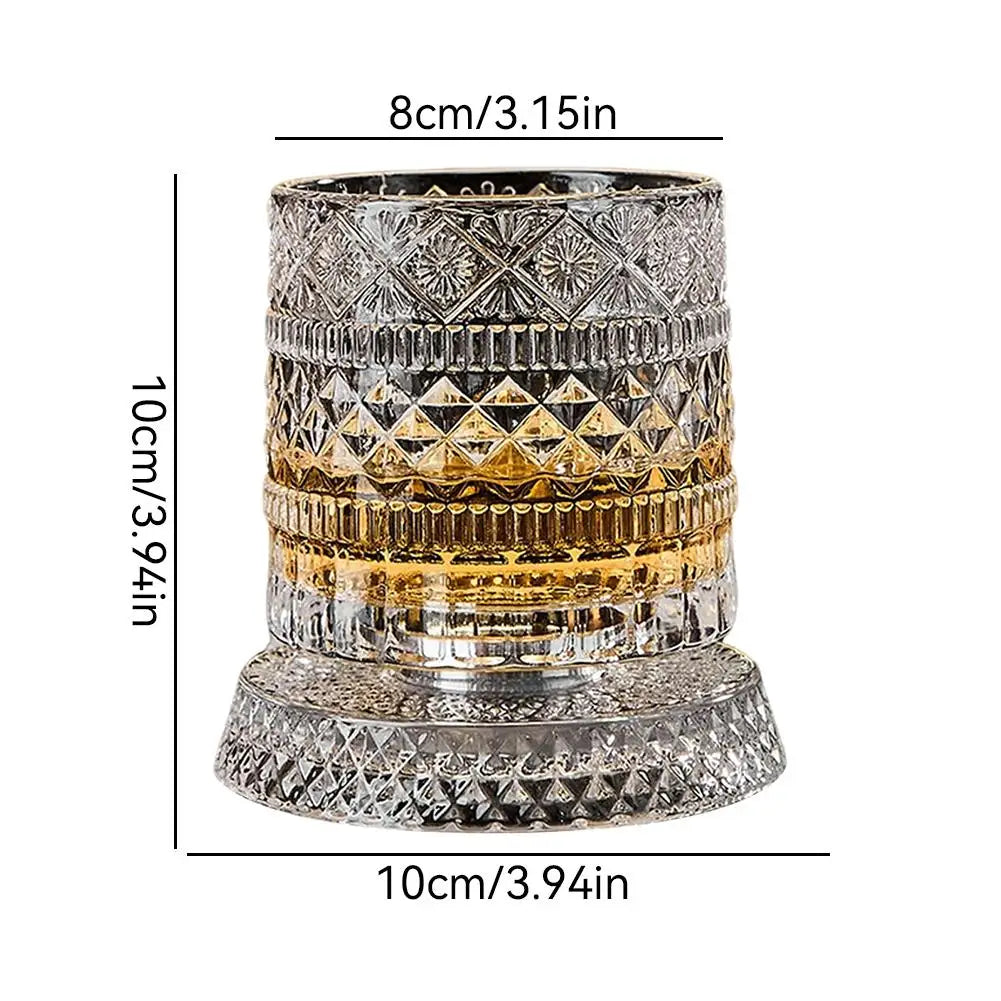 Veltora 260ml rotating whiskey glass with crystal design, straight beer cup, liquor cup with base, creative mold for drinks.