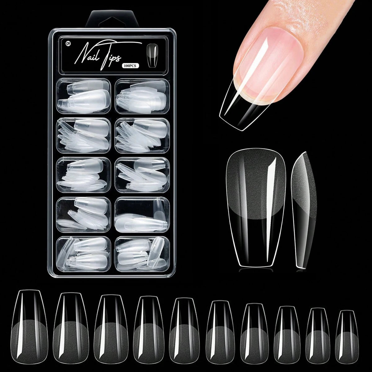 Veltora short almond gel nail tips set with 100/320/600 pieces, full cover false nails for acrylic nail extensions, salon or home use