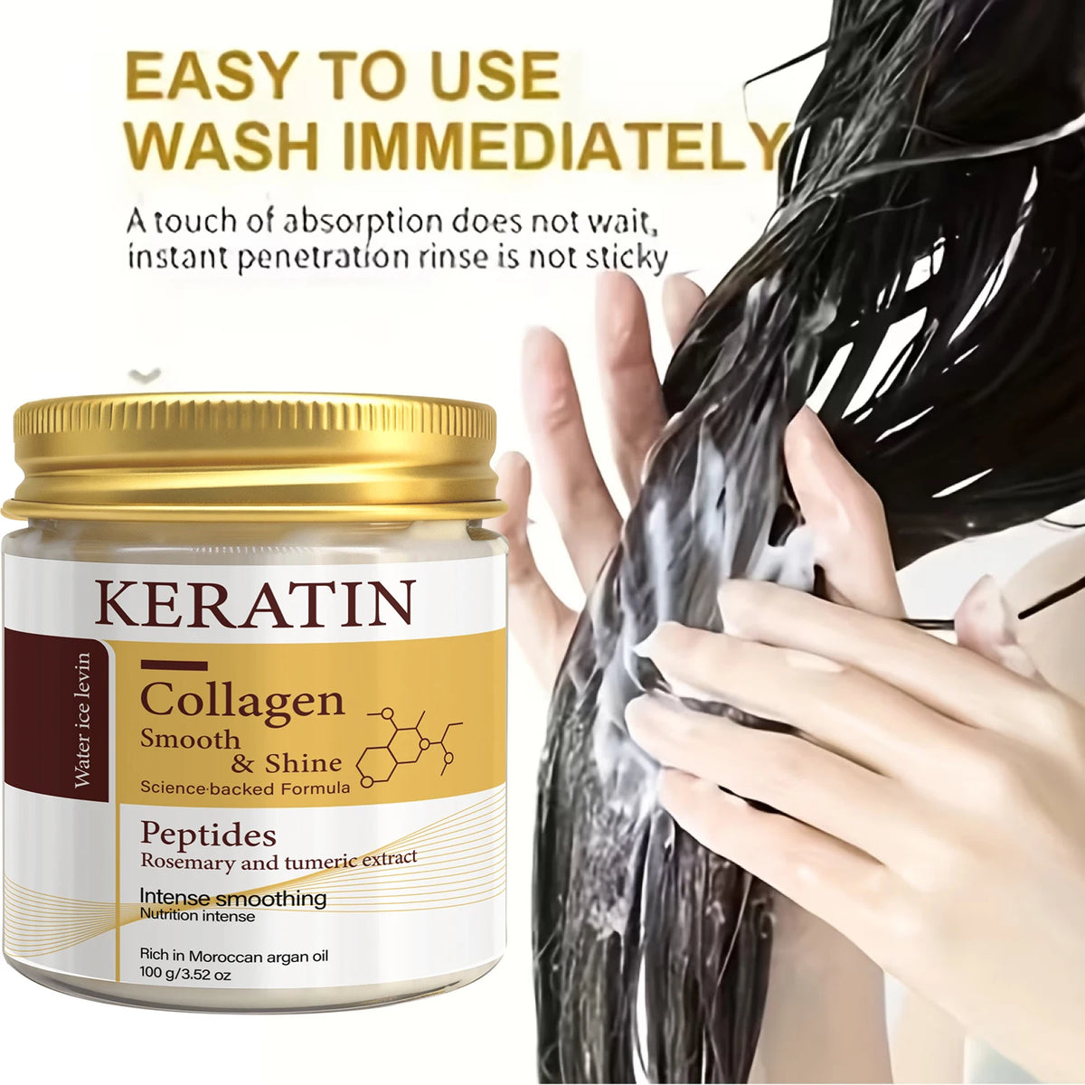 Veltora keratin collagen hair mask with peptides and rosemary for intense smoothing, shine, and deep conditioning for all hair types