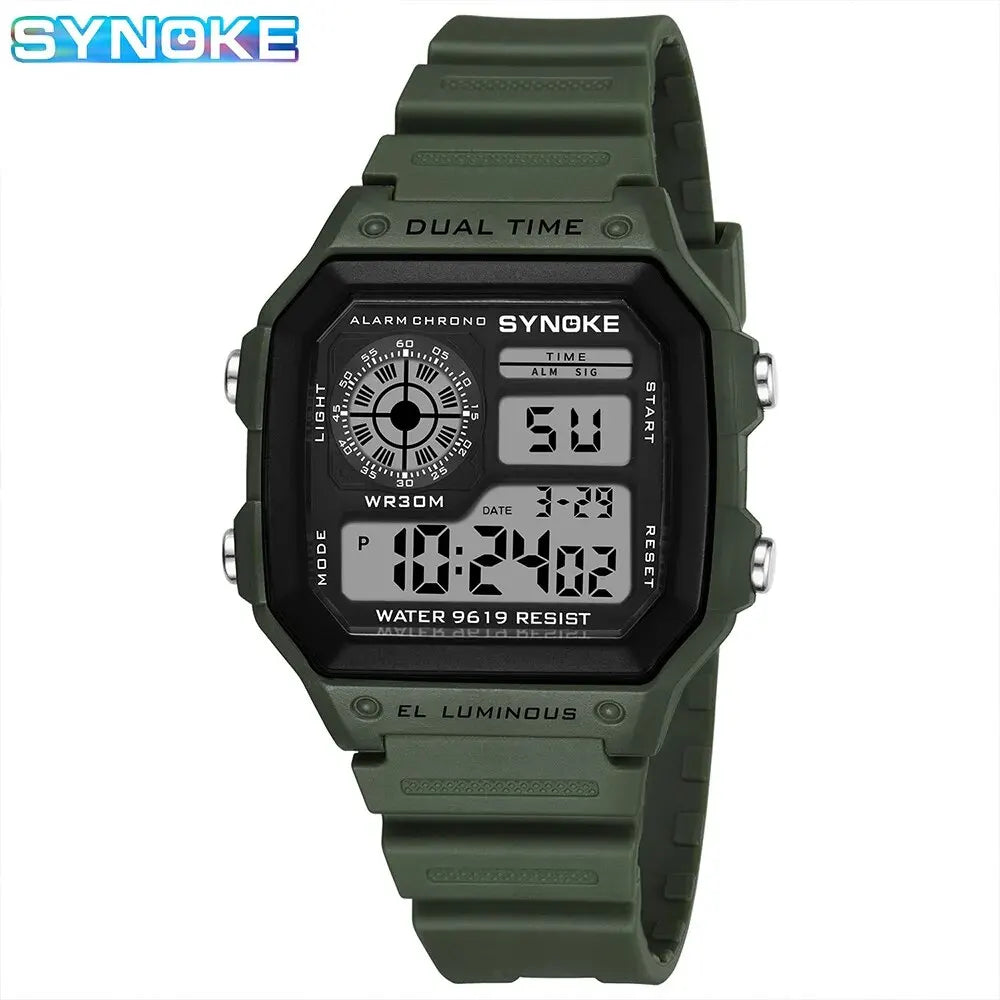 Veltora SYNOKE military digital men's sports watch with luminous display, chronograph, waterproof, electronic wristwatch.