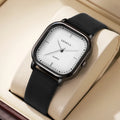 Veltora men's minimalist square dial quartz wristwatch with casual leather strap, no box, stylish and functional accessory.