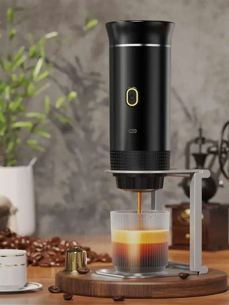 Veltora wireless electric portable espresso coffee machine for car, home, and camping, with 3-in-1 capsule and powder brewing options.