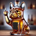 Funny French Bulldog whiskey bottle by Veltora featuring a unique middle finger dog design and a wine glass-shaped bottle.