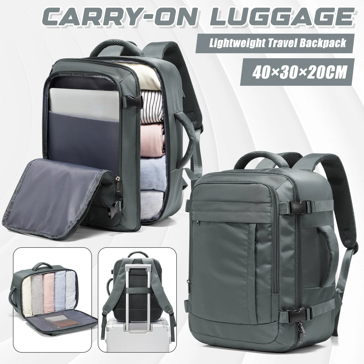 Veltora Ryanair cabin bag and outdoor backpack with 40x30x20 compartments, designed for travel, school, and laptop storage.