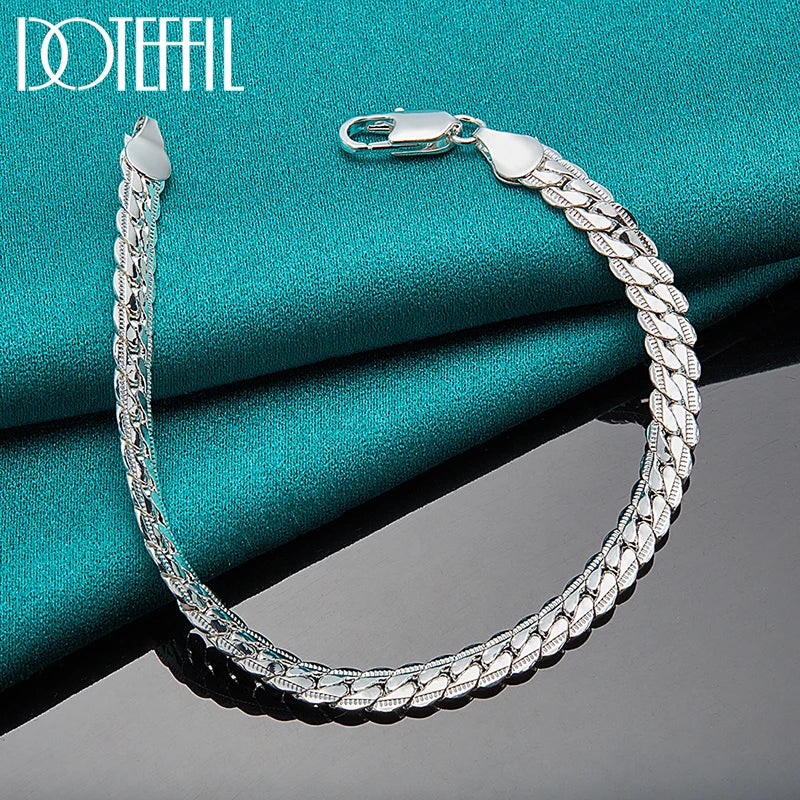 Veltora DOTEFFIL 925 silver bracelet with 6mm flat side chain, lobster clasp, available in 18-20cm, suitable for women and men.