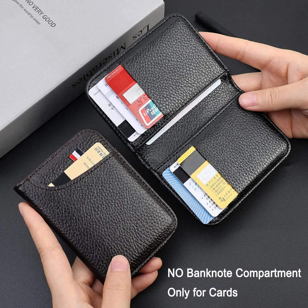 Veltora portable super slim PU leather men's credit card wallet with multiple card slots and a compact design.