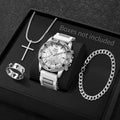 Veltora men's fashion Arabic dial quartz wristwatch with silicone strap, paired with a matching necklace in a stylish set.