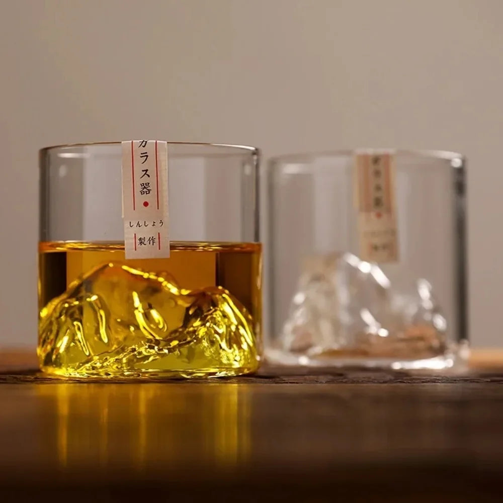 Veltora 5 oz 3D Guanshan whiskey glass set with transparent crystal cups for whiskey, cognac, cocktails, and ice wine.