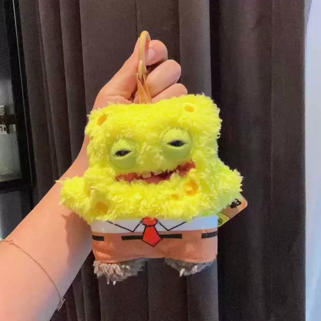 Veltora Original Fuggler SpongeBob Patrick keychain bag charm featuring soft plush doll with teeth, cute and funny backpack decoration