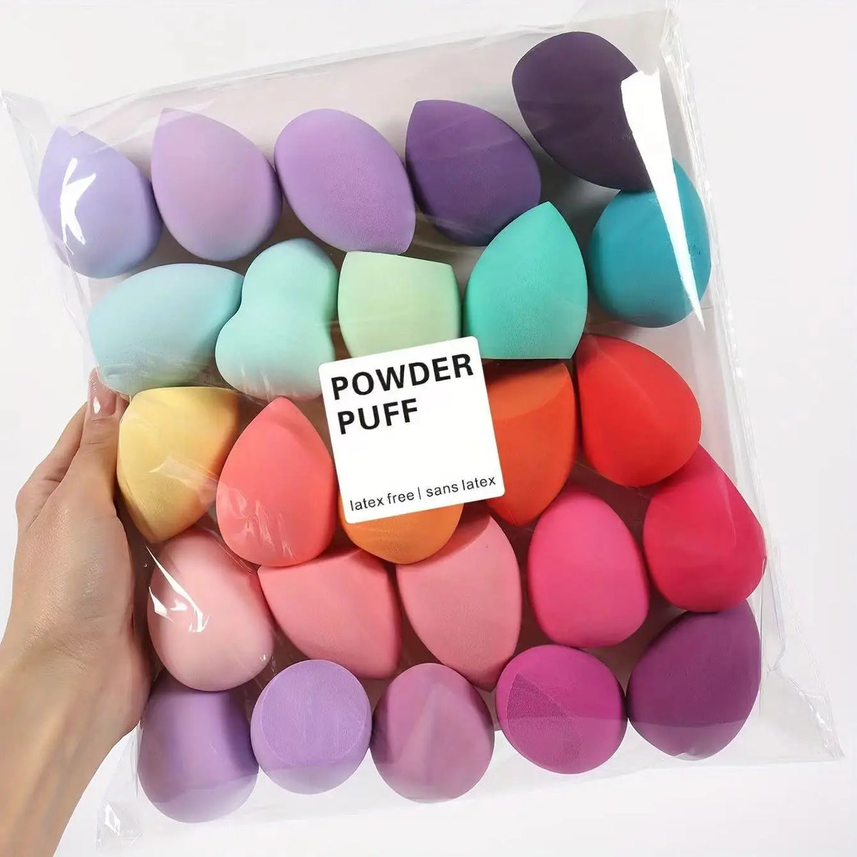 Veltora 7 or 18-piece makeup sponge set with dual-use liquid and powder makeup eggs and puffs for smooth application.