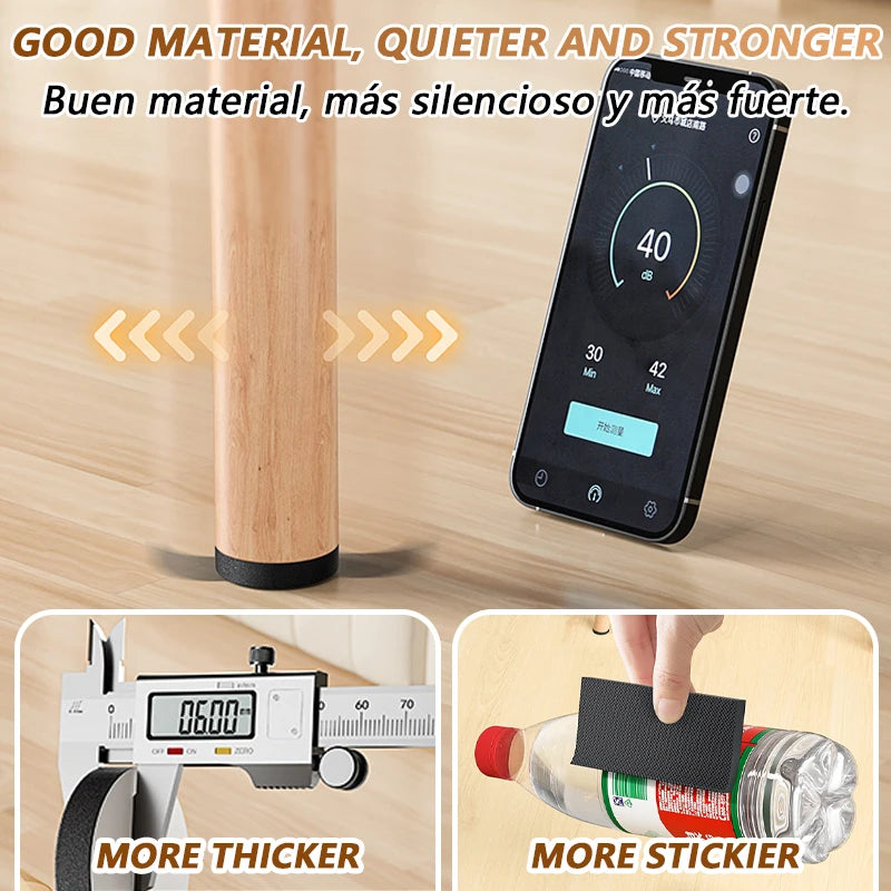 Veltora non-slip adhesive rubber furniture pads on chair leg, protecting floors from scratches and heavy-duty wear.