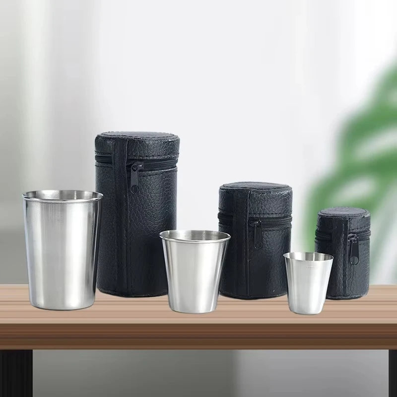 Veltora stainless steel mini cups set with 30ml and 170ml whiskey glasses, portable outdoor drinkware for travel and home use
