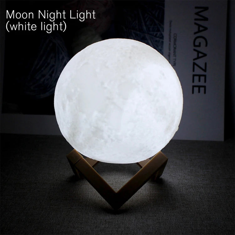 Veltora moon lamp LED night light with starry design, battery-powered, on stand, perfect for bedroom decor and kids' gift.
