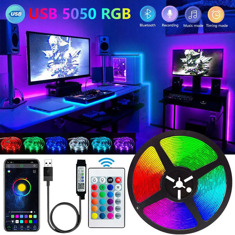 Veltora Bluetooth LED strip lights with smart SMD 5050 diodes, flexible ribbon for TV backlighting and home decor.