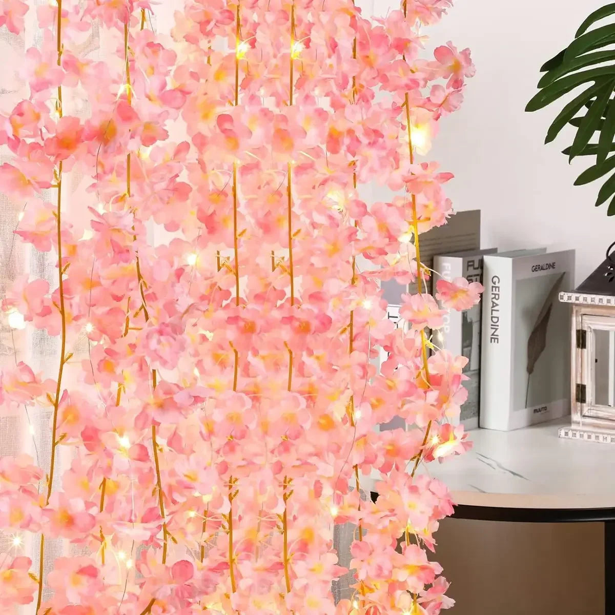 Veltora cherry blossom string light garland with 20 LED lights and artificial flower vines, ideal for bedroom, wedding, or party decor
