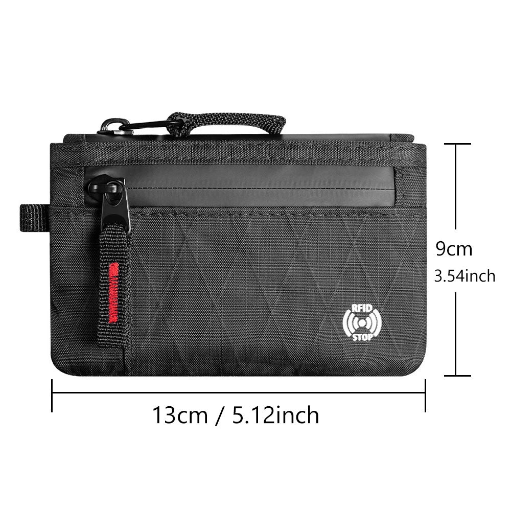 Veltora RFID anti-theft slim wallet with zippered coin pocket and multiple card compartments, lightweight and portable unisex design.