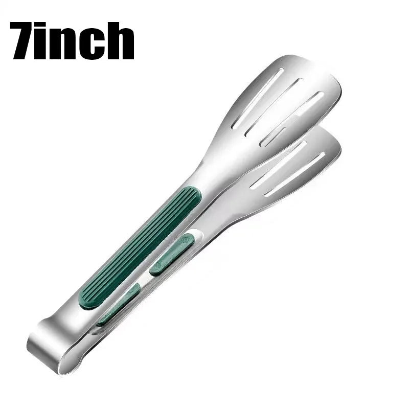 Veltora stainless steel food tongs with non-slip grip, ideal for meat, salad, bread, barbecue, and kitchen cooking tasks.