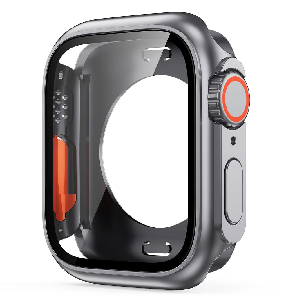 Veltora Apple Watch screen protector cover for 40mm to 45mm models, with front and rear bumper case in clear PC material.