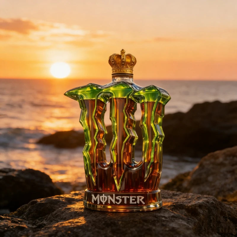 Veltora Monster Claw Leg glass decanter with crown top, clear whiskey bottle, decorative spirit dispenser for home bar display