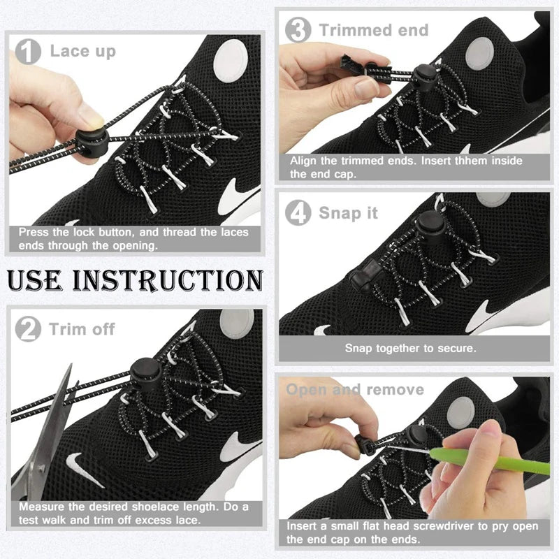 Veltora no-tie elastic sneaker shoelaces with locking stretch rubber round shoestrings for easy, quick fastening.