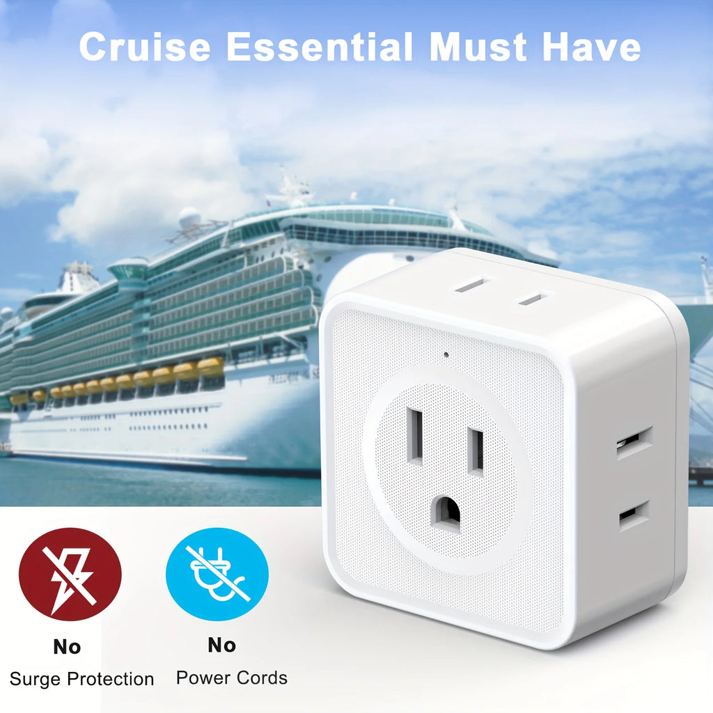 Veltora 5-way multi plug outlet extender with multiple sockets, compact wall outlet splitter for travel, home, office, and dorm use.