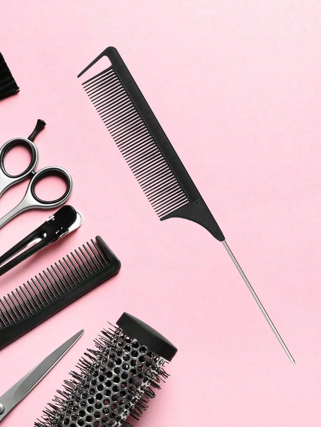 Veltora stainless steel pointed tail hair comb for styling real hair wigs, featuring fine teeth and a sleek handle.