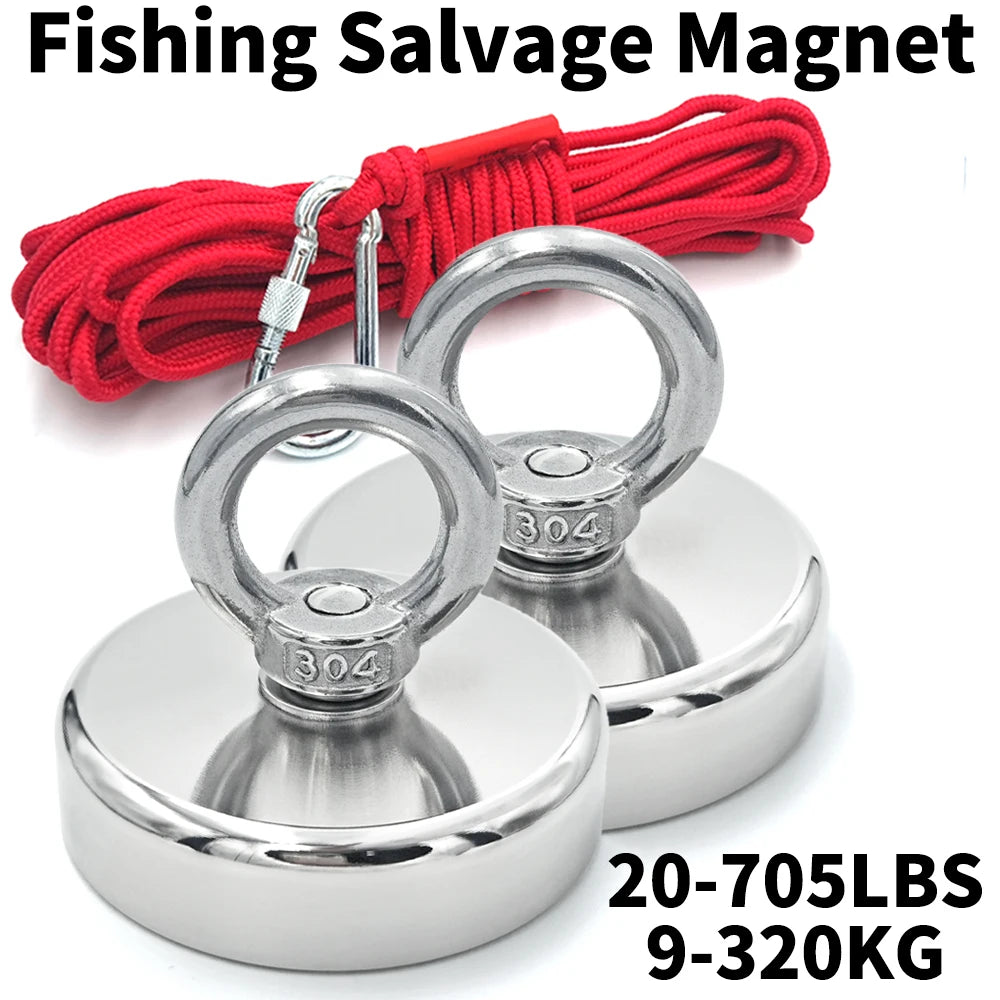 Veltora super strong N52 neodymium fishing hook with countersunk hole and eyebolt for salvage and magnetic applications.