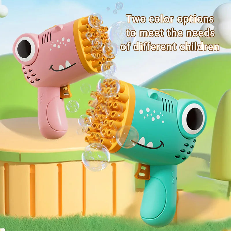 Veltora 40-hole dinosaur-shaped handheld bubble machine for outdoor weddings and parties, no bubble water included.