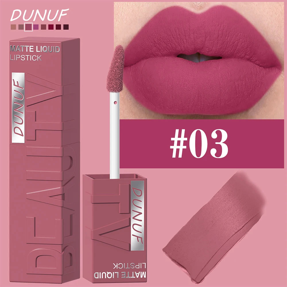 Veltora DUNUF 8-color matte velvet lipstick set with square tubes, waterproof, smooth, easy to apply, and three-dimensional plumping effect