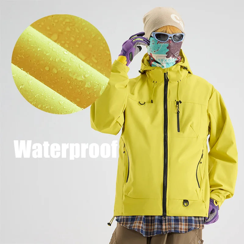 Veltora unisex waterproof hiking jacket with hood, suitable for outdoor activities like camping, fishing, and climbing in autumn.