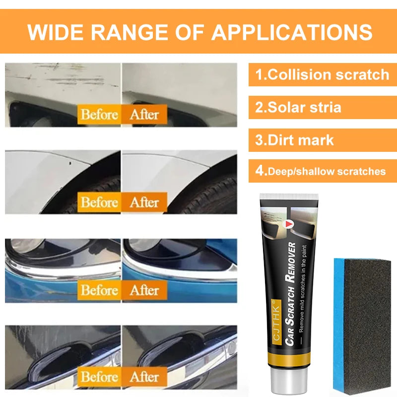 Veltora car scratch remover and polishing kit with paint care tools for repairing auto scratches and polishing auto body surfaces.