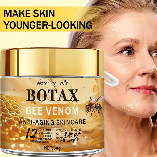 Veltora Botax Bee Venom Cream jar, 60g, featuring skin rejuvenation and firming with collagen water ice for deep wrinkle treatment